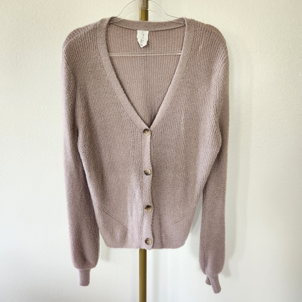 Joie Chenille Button Front V Neck Cardigan Womens Size Large Pink